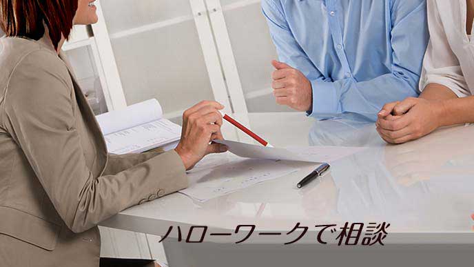 ハローワークの受付で用紙を貰う