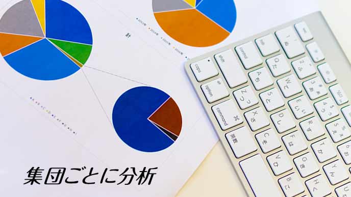 グラフとパソコンのキーボード