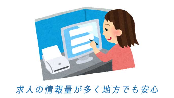 ハローワークの端末から求人情報を探す女性のイラスト