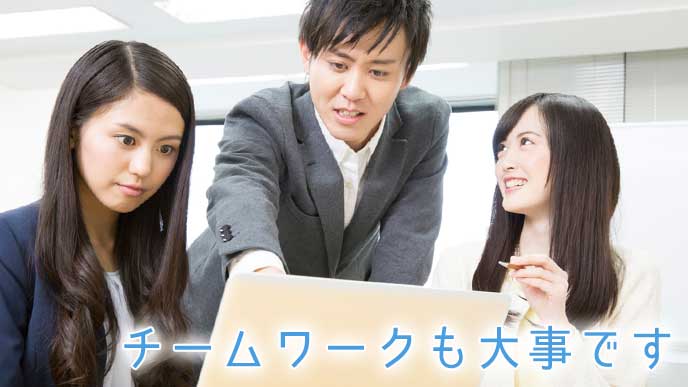 協力してプロジェクトの進行を頑張る会社員達