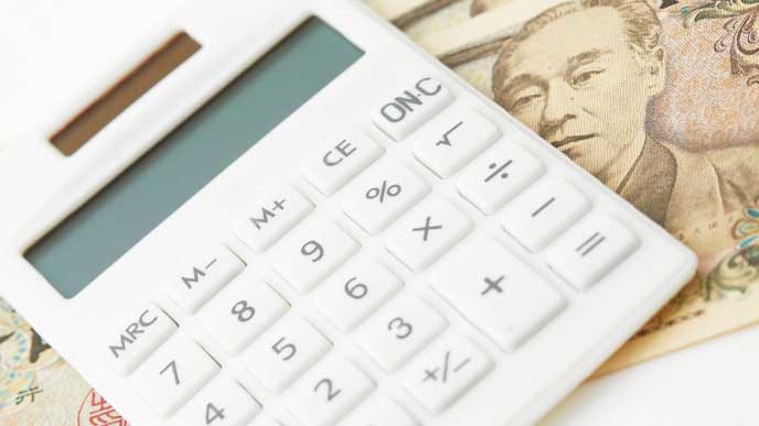 電卓と一万円札