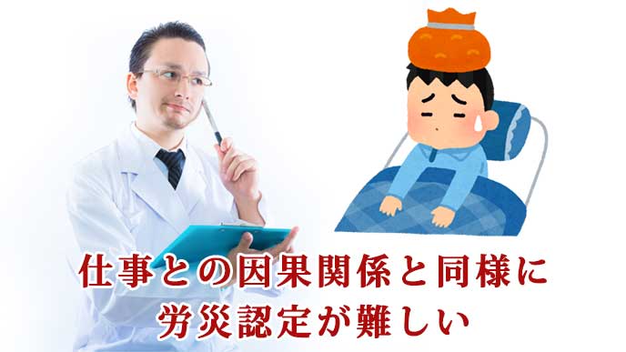 病気で頭を冷やしている男性のイラストとカルテを持ち悩んでいる医師