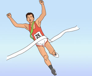 駅伝でゴールを切る選手