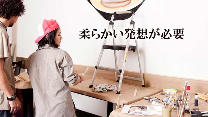 壁に絵を描く職人