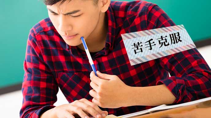 苦手な就活試験の分野の勉強をする学生