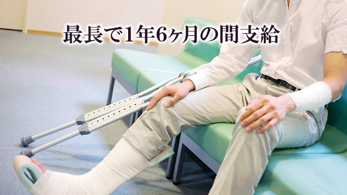 怪我した男性が病院の長椅子に座る