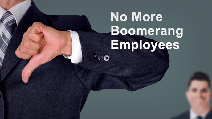 これ以上の出戻り転職はない（No More Boomerang Enployee）とサムズダウンする男性