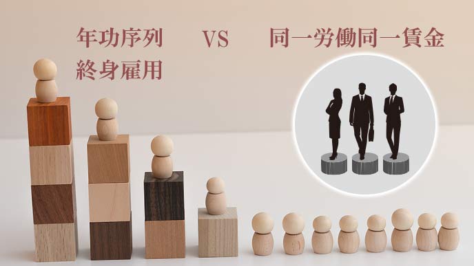 対照的な日本型雇用システムと同一労働同一賃金