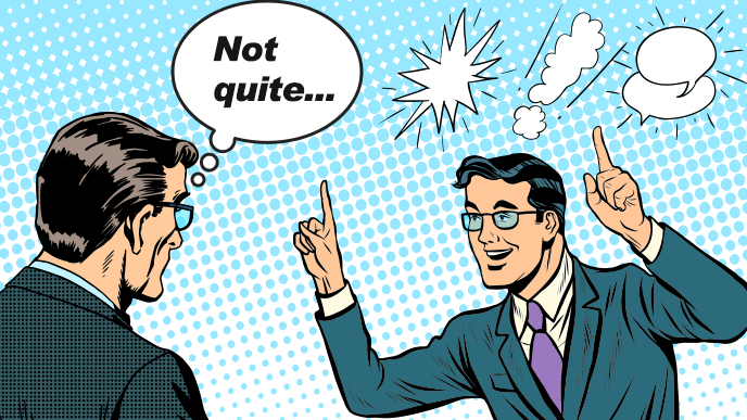 自分をアピールする男性を白けて聞いている男性