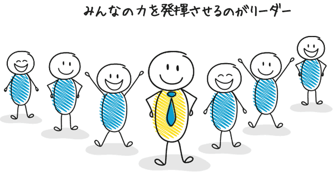 みんなの力を発揮させるのがリーダーシップを表現したシンプルなイラスト