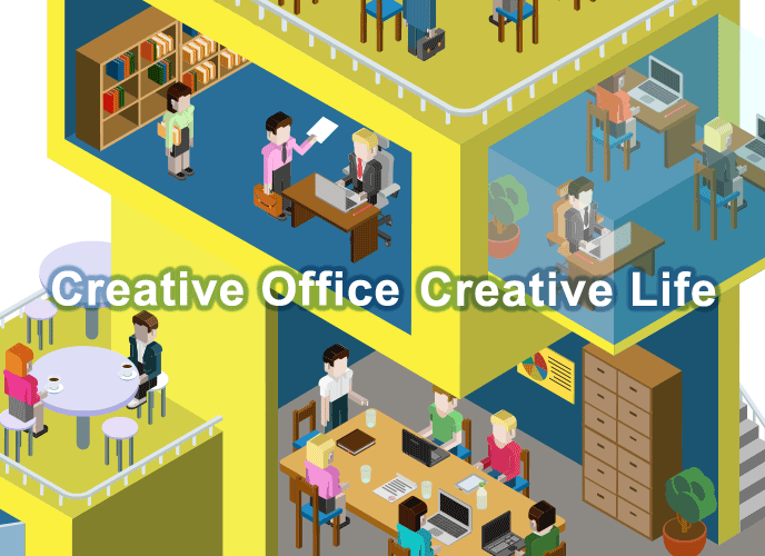 クリエイティブなオフィスとクリエイティブなライフのイラスト