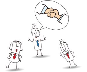 意見の違う二人に協力を求める男性